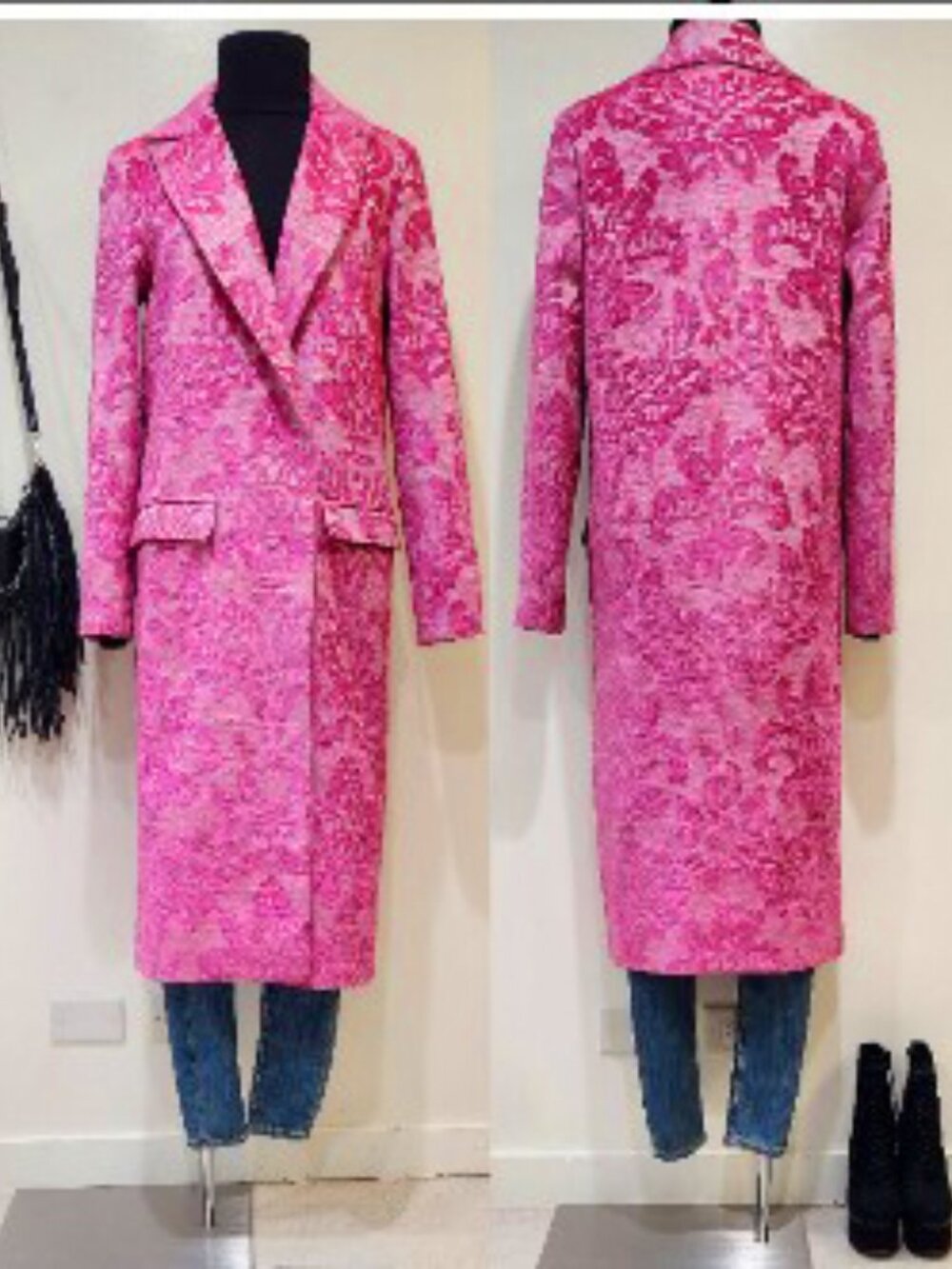 🦋🔥💋UBER GORGE!💋🦋🔥70's Inspired Pink Floral Jacquard Tapestry Trench Coat